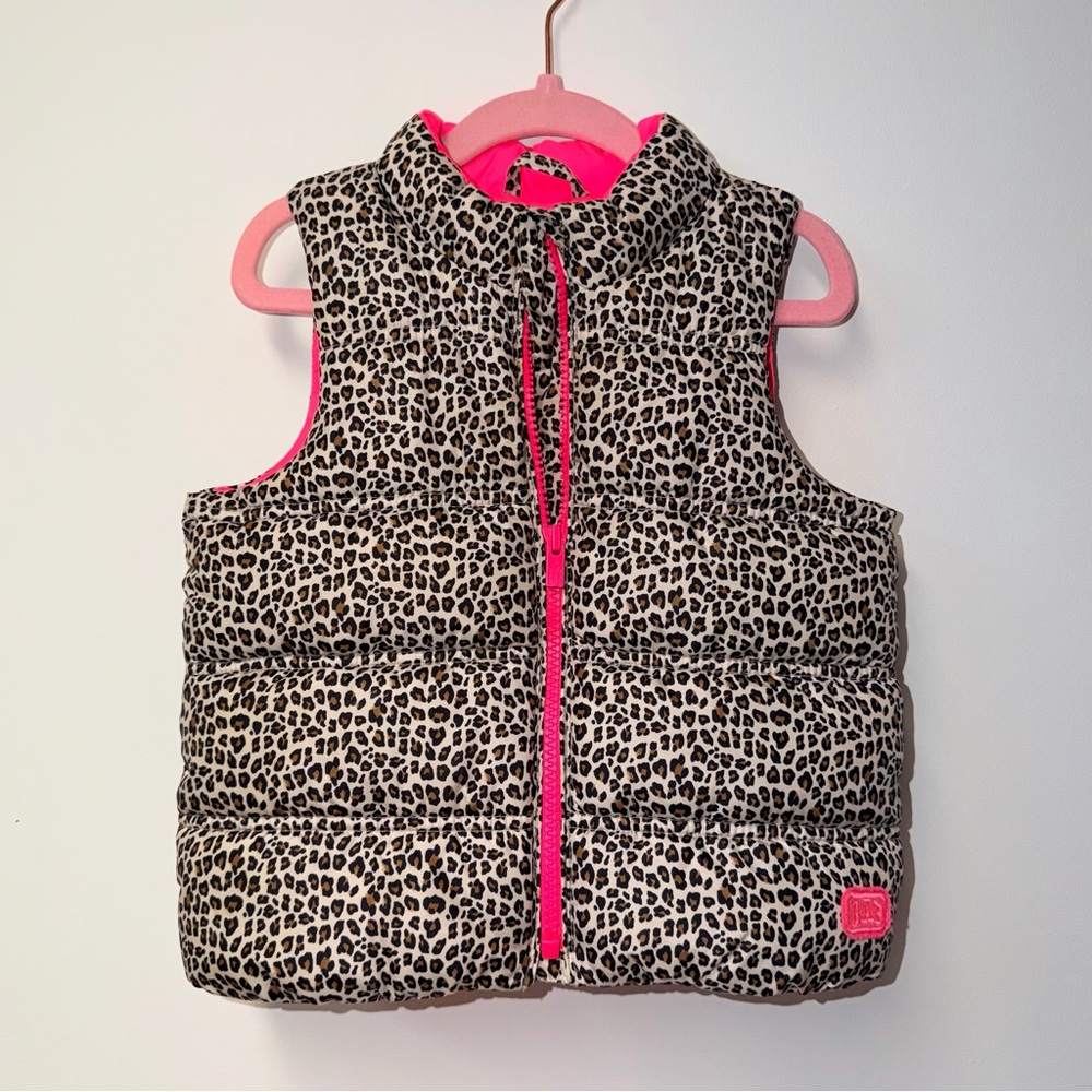 GAP Leopard Print Vest with Bright Pink Zipper 3T